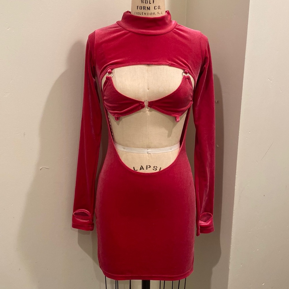 Magenta Rave Bunny Velvet Cut-Out Dress - Picture 1 of 9